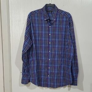 Peter Millar Men's Long Sleeve Summer Comfort Blue Plaid Shirt Size XL